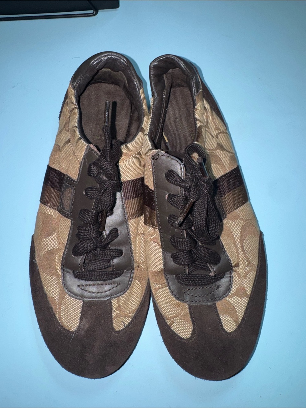 Coach Men's Signature Brown and Tan Lace-Up Sneakers